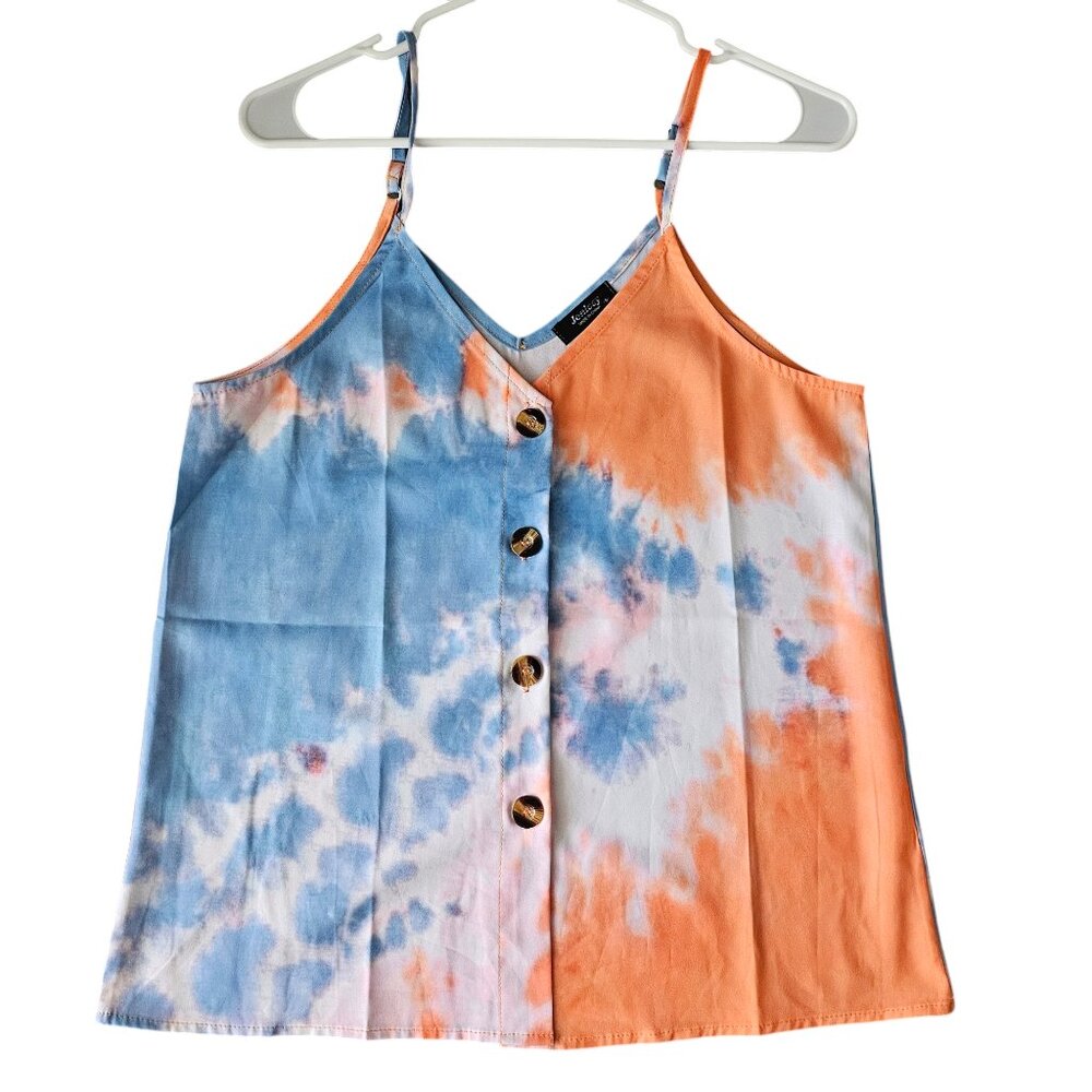Jonivey Dopamine Cotton Boho Tie Dye Button Down V Neck  Camisole Top